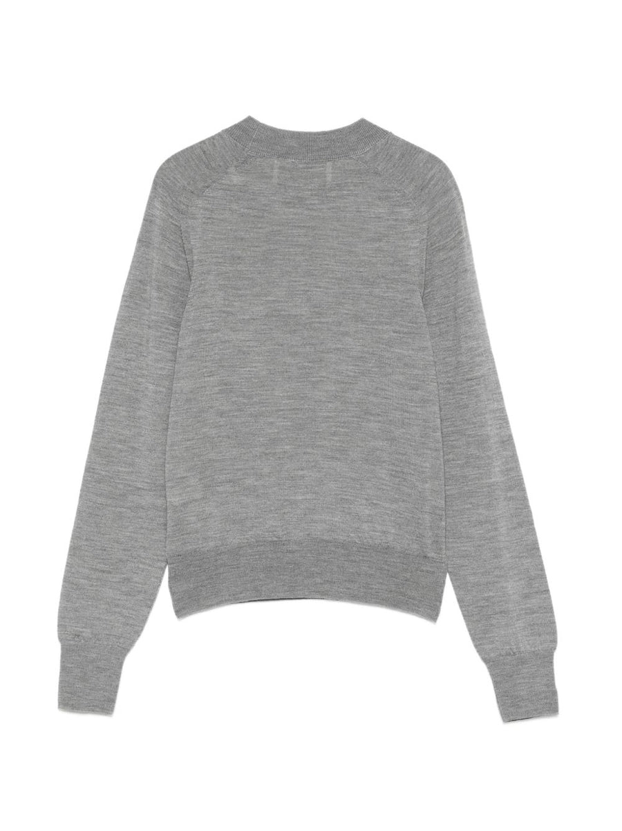 Ami Paris Ami De Coeur Merino Wool Sweater For Women With Logo Embroidery In Grey Quiet Luxury