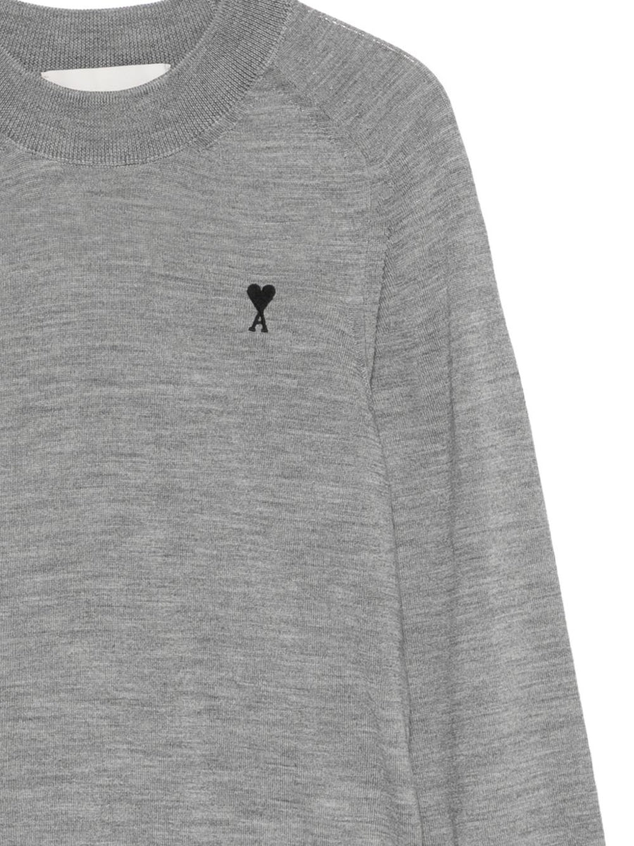 Ami Paris Ami De Coeur Merino Wool Sweater For Women With Logo Embroidery In Grey Quiet Luxury