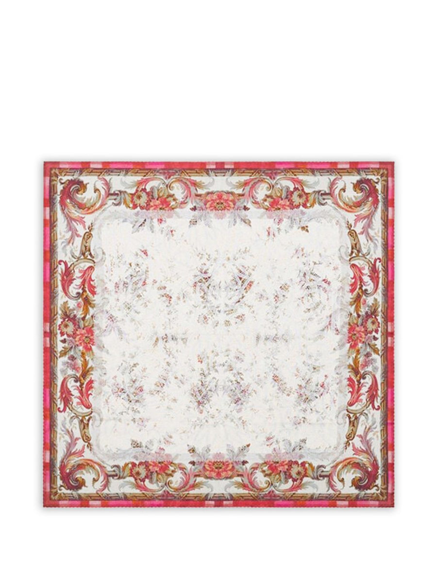 Pierre Louis Mascia Silk Scarf White Floral Print With Pink Border Detail For Women Lightweight Luxury