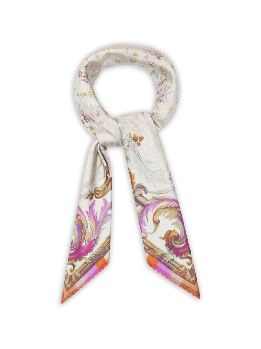Pierre Louis Mascia Silk Scarf White Floral Print With Pink Border Detail For Women Lightweight Luxury