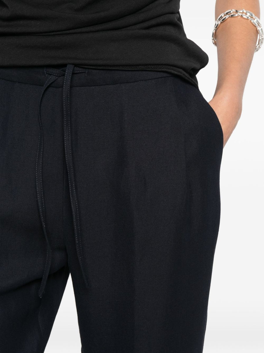 Fabiana Filippi Linen Blend Trousers Navy for Modern Women with Elastic Waist Drawstring Pockets Luxurious Tailored