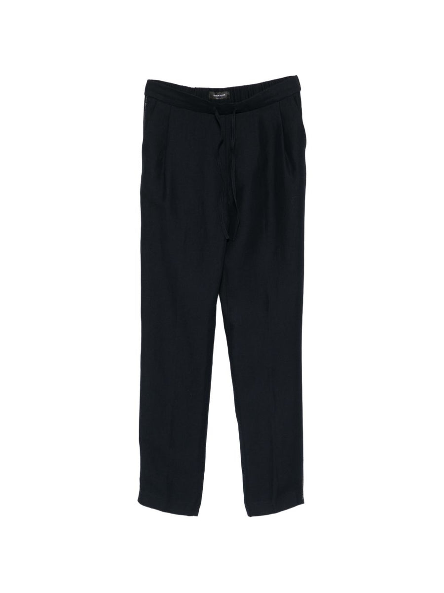 Fabiana Filippi Linen Blend Trousers Navy for Modern Women with Elastic Waist Drawstring Pockets Luxurious Tailored
