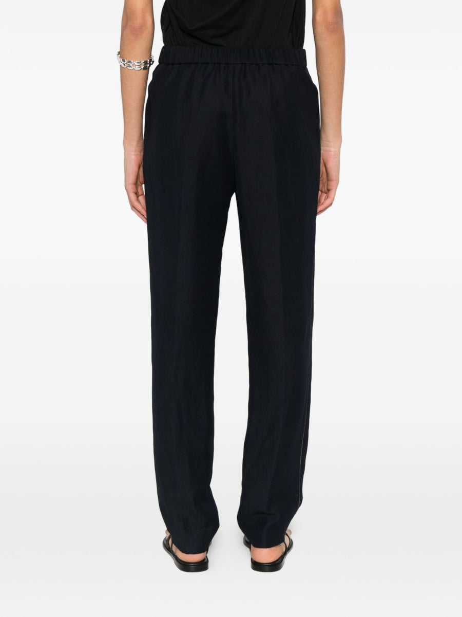 Fabiana Filippi Linen Blend Trousers Navy for Modern Women with Elastic Waist Drawstring Pockets Luxurious Tailored