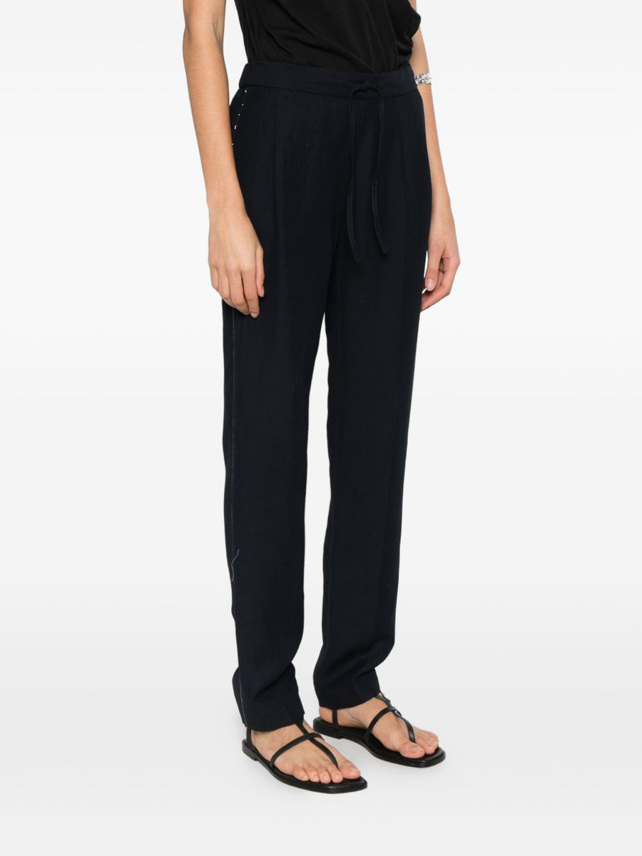 Fabiana Filippi Linen Blend Trousers Navy for Modern Women with Elastic Waist Drawstring Pockets Luxurious Tailored
