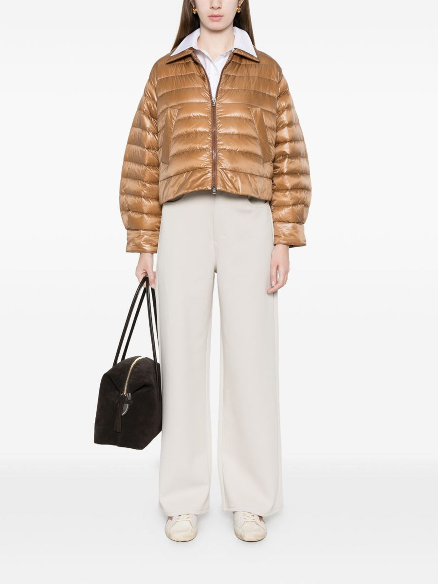 Herno Nylon Short Down Jacket For Women Camel Lightweight Quilted City Style Warmth Everyday