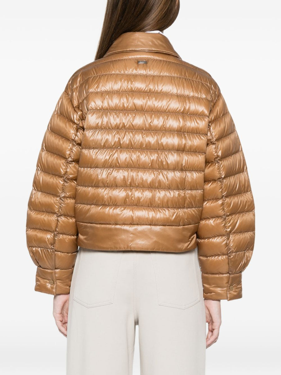 Herno Nylon Short Down Jacket For Women Camel Lightweight Quilted City Style Warmth Everyday