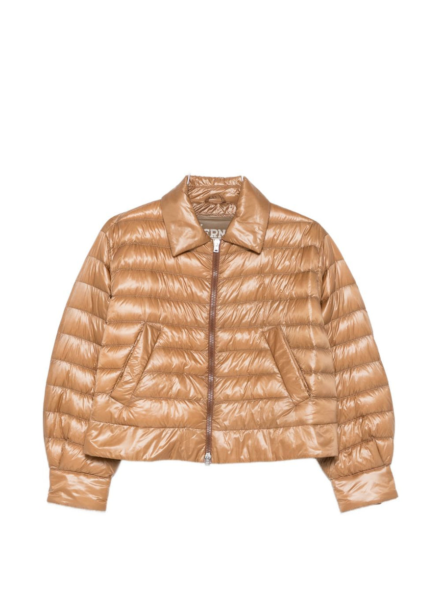 Herno Nylon Short Down Jacket For Women Camel Lightweight Quilted City Style Warmth Everyday