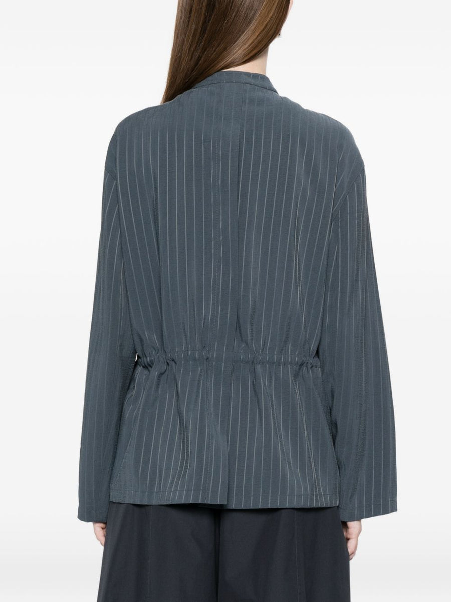 Emporio Armani Luxurious Pinstriped Jacket For Women With Drawstring Detail And Mandarin Collar