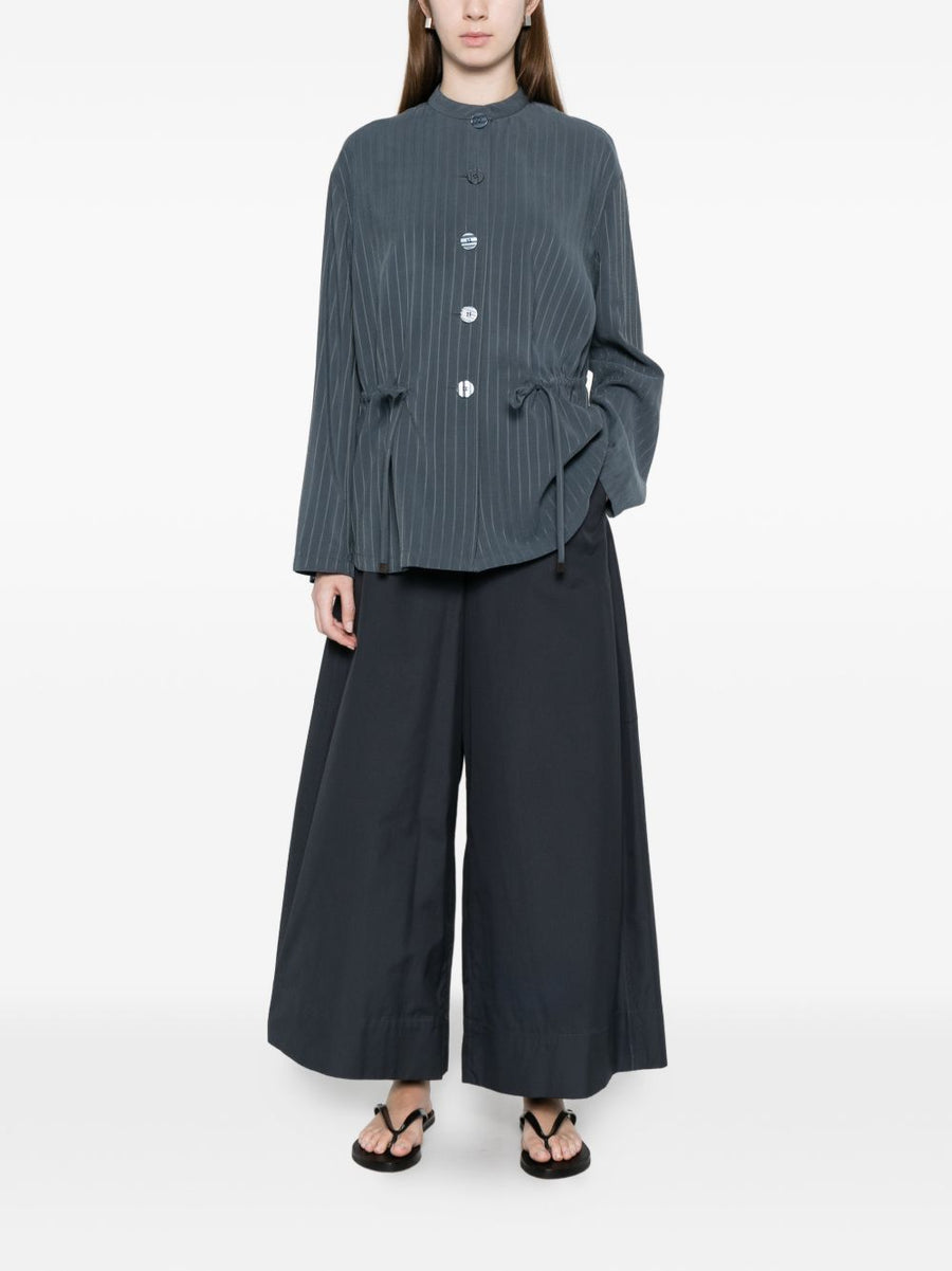 Emporio Armani Luxurious Pinstriped Jacket For Women With Drawstring Detail And Mandarin Collar