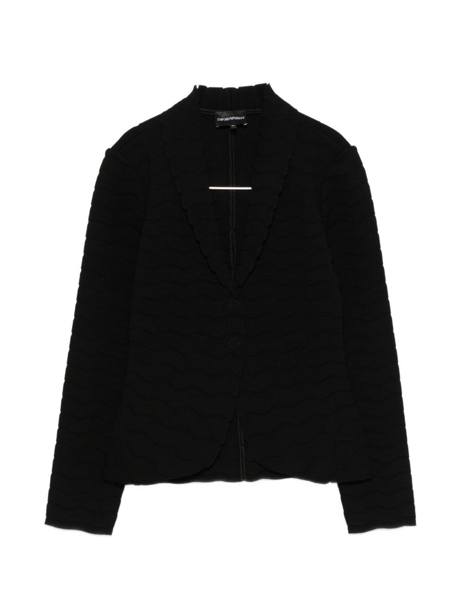 Emporio Armani Black Textured Single Breasted Blazer for Women Timeless Work and Event Style