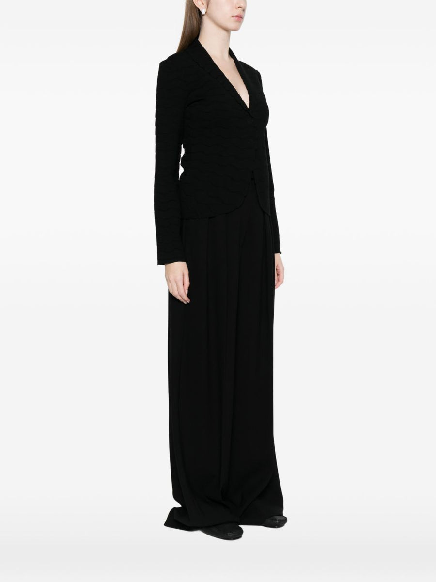 Emporio Armani Black Textured Single Breasted Blazer for Women Timeless Work and Event Style