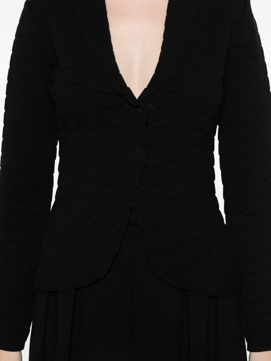 Emporio Armani Black Textured Single Breasted Blazer for Women Timeless Work and Event Style