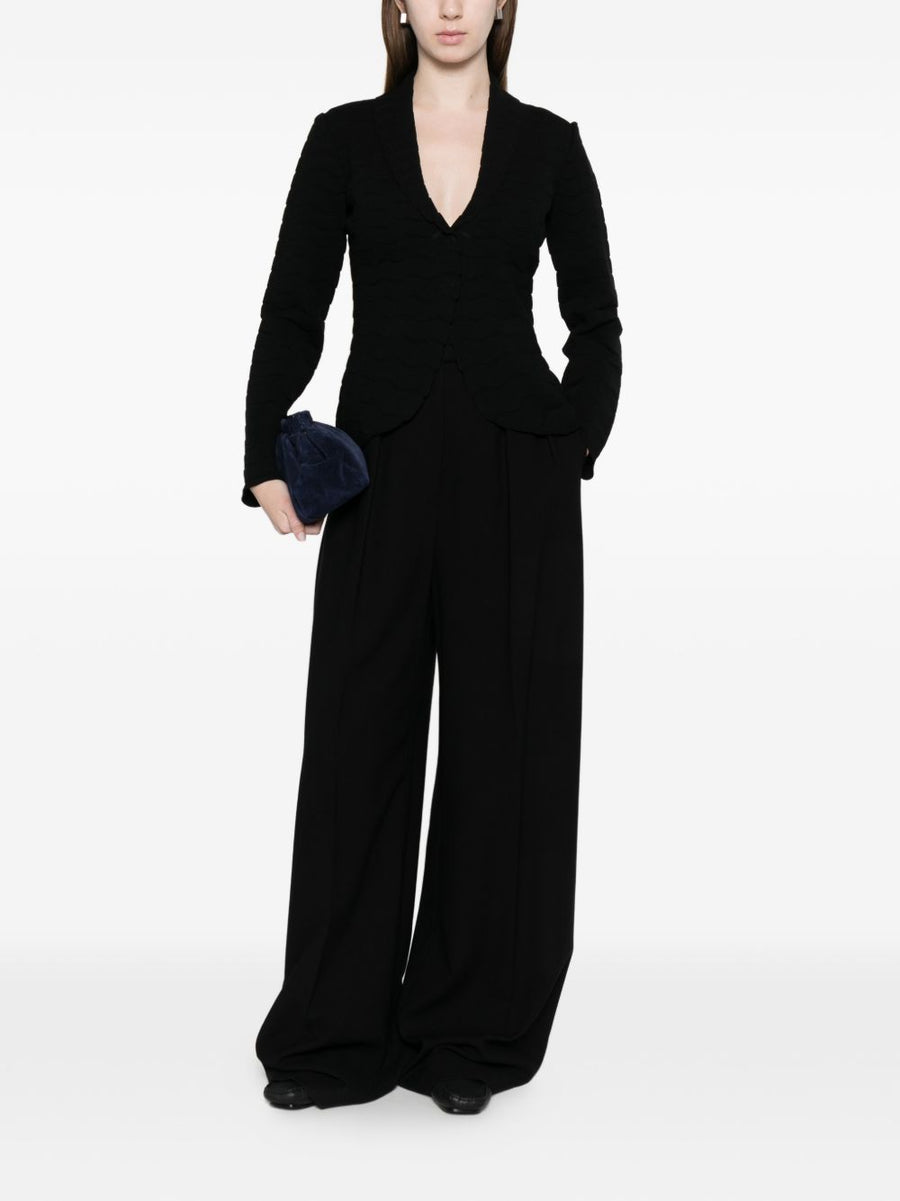 Emporio Armani Black Textured Single Breasted Blazer for Women Timeless Work and Event Style