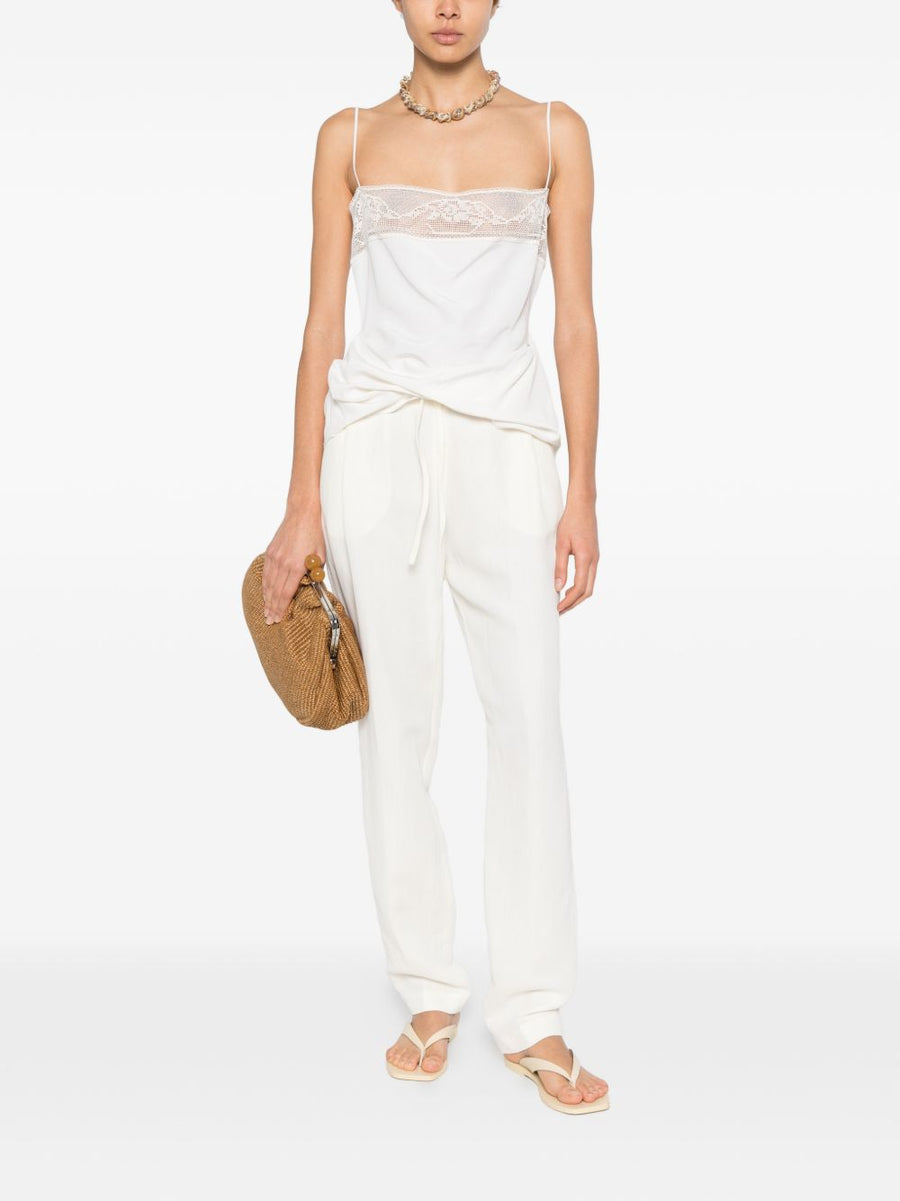 Fabiana Filippi Line Blend Trousers For Women Cream White Linen Viscose Elastic Drawstring Waist Polished Everyday