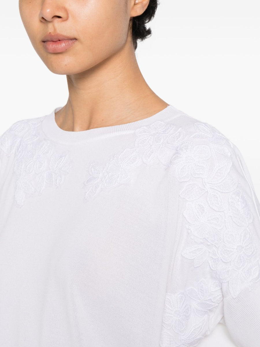 Ermanno Firenze Cotton Lace Detail Top For Women White Everyday Wear With Sophisticated Silhouette