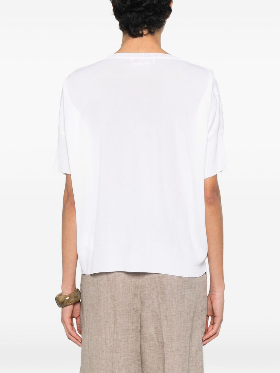 Ermanno Firenze Cotton Lace Detail Top For Women White Everyday Wear With Sophisticated Silhouette