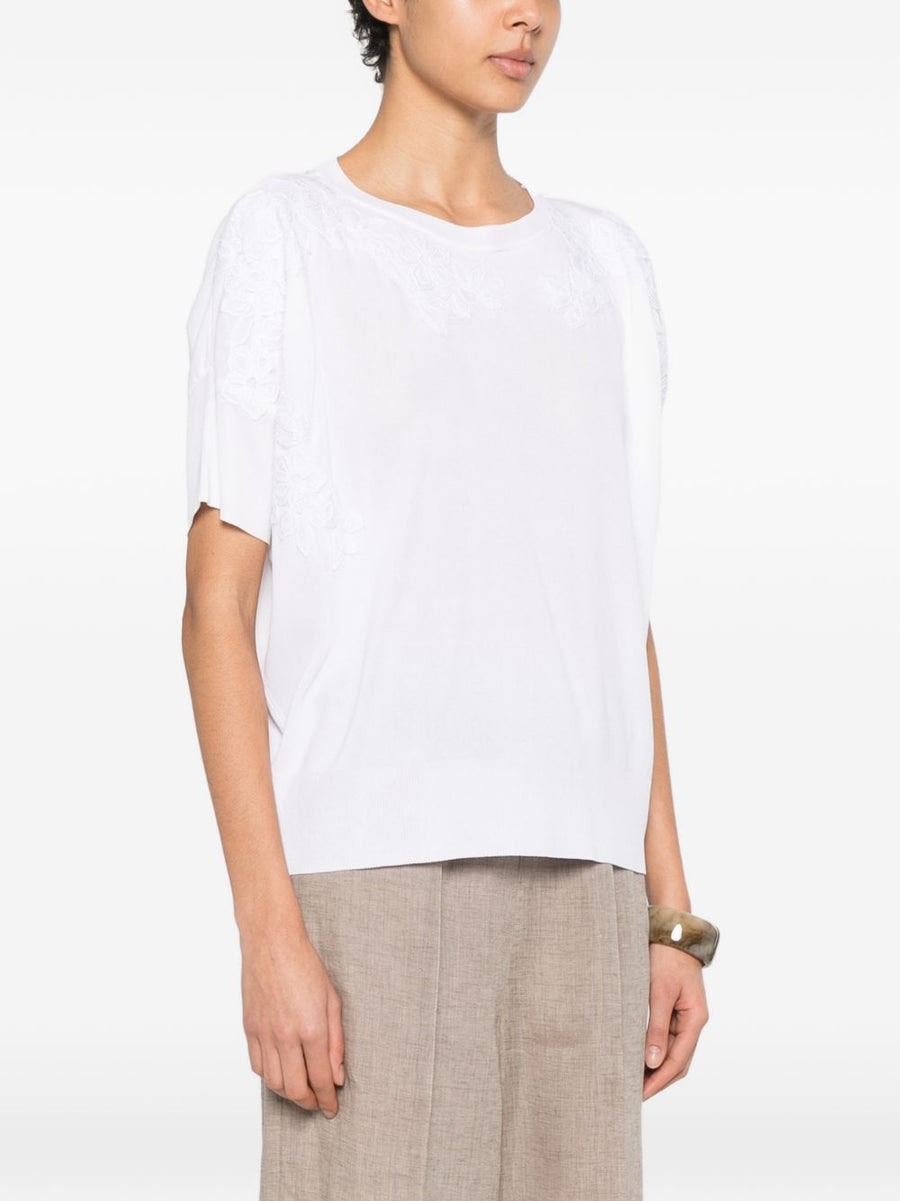 Ermanno Firenze Cotton Lace Detail Top For Women White Everyday Wear With Sophisticated Silhouette