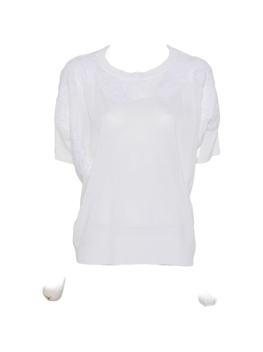 Ermanno Firenze Cotton Lace Detail Top For Women White Everyday Wear With Sophisticated Silhouette