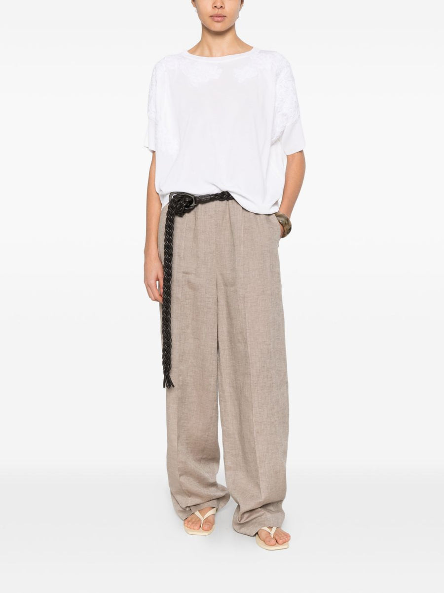 Ermanno Firenze Cotton Lace Detail Top For Women White Everyday Wear With Sophisticated Silhouette