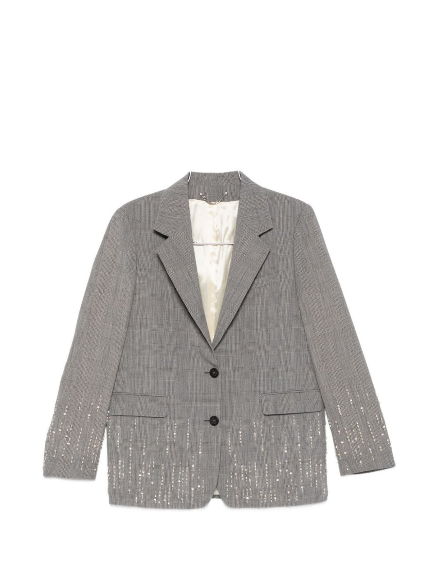 Golden Goose Wool Single Breasted Jacket for Women Grey Check Virgin Wool 100 Percent Luxury Tailoring