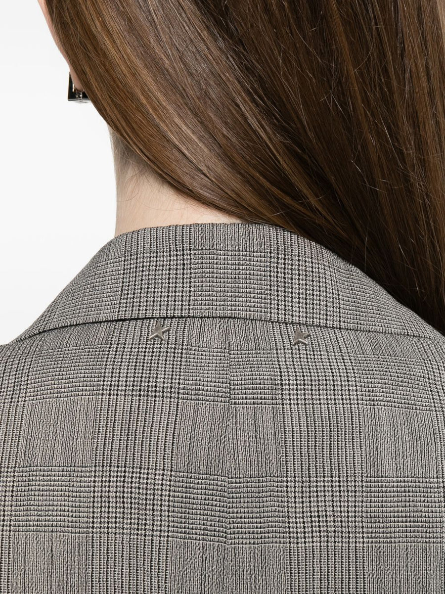 Golden Goose Wool Single Breasted Jacket for Women Grey Check Virgin Wool 100 Percent Luxury Tailoring