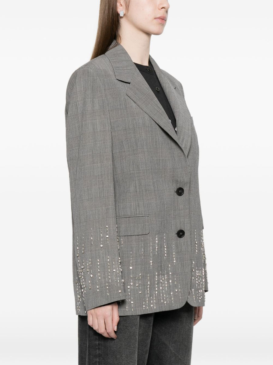 Golden Goose Wool Single Breasted Jacket for Women Grey Check Virgin Wool 100 Percent Luxury Tailoring