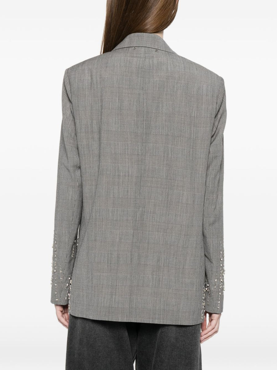 Golden Goose Wool Single Breasted Jacket for Women Grey Check Virgin Wool 100 Percent Luxury Tailoring