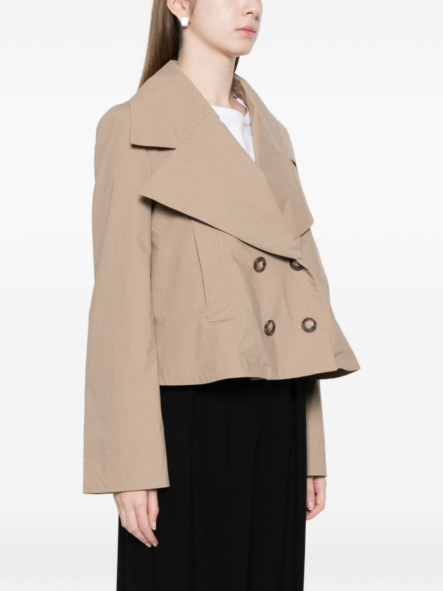 Emporio Armani Beige Cotton Double Breasted Jacket For Women With Elastane All Day Comfort