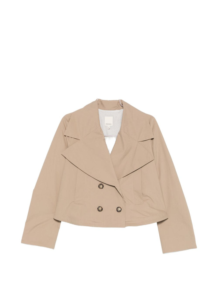 Emporio Armani Beige Cotton Double Breasted Jacket For Women With Elastane All Day Comfort