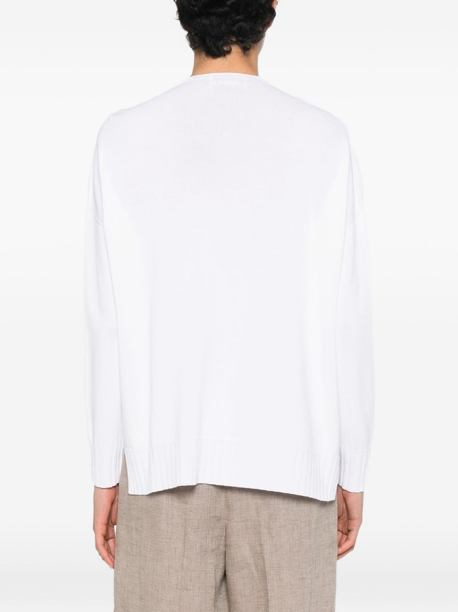 Ermanno Firenze Women's V Neck Cotton Blend Cardigan With White Embroidery Lightweight Button Front SS26