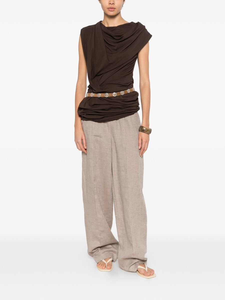 Fabiana Filippi Linen Trousers for Women Elastic Waistband Beige Linen Tailored Seam Detail