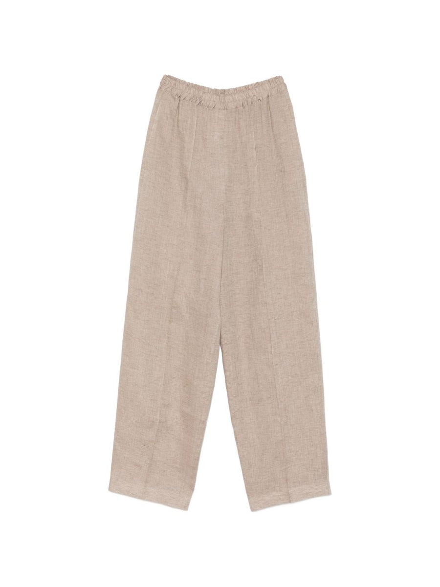 Fabiana Filippi Linen Trousers for Women Elastic Waistband Beige Linen Tailored Seam Detail