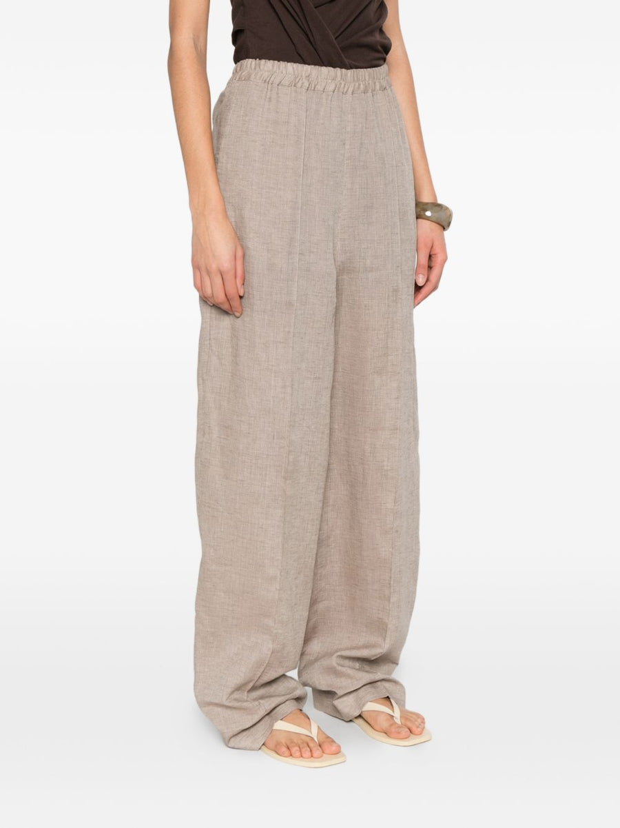 Fabiana Filippi Linen Trousers for Women Elastic Waistband Beige Linen Tailored Seam Detail