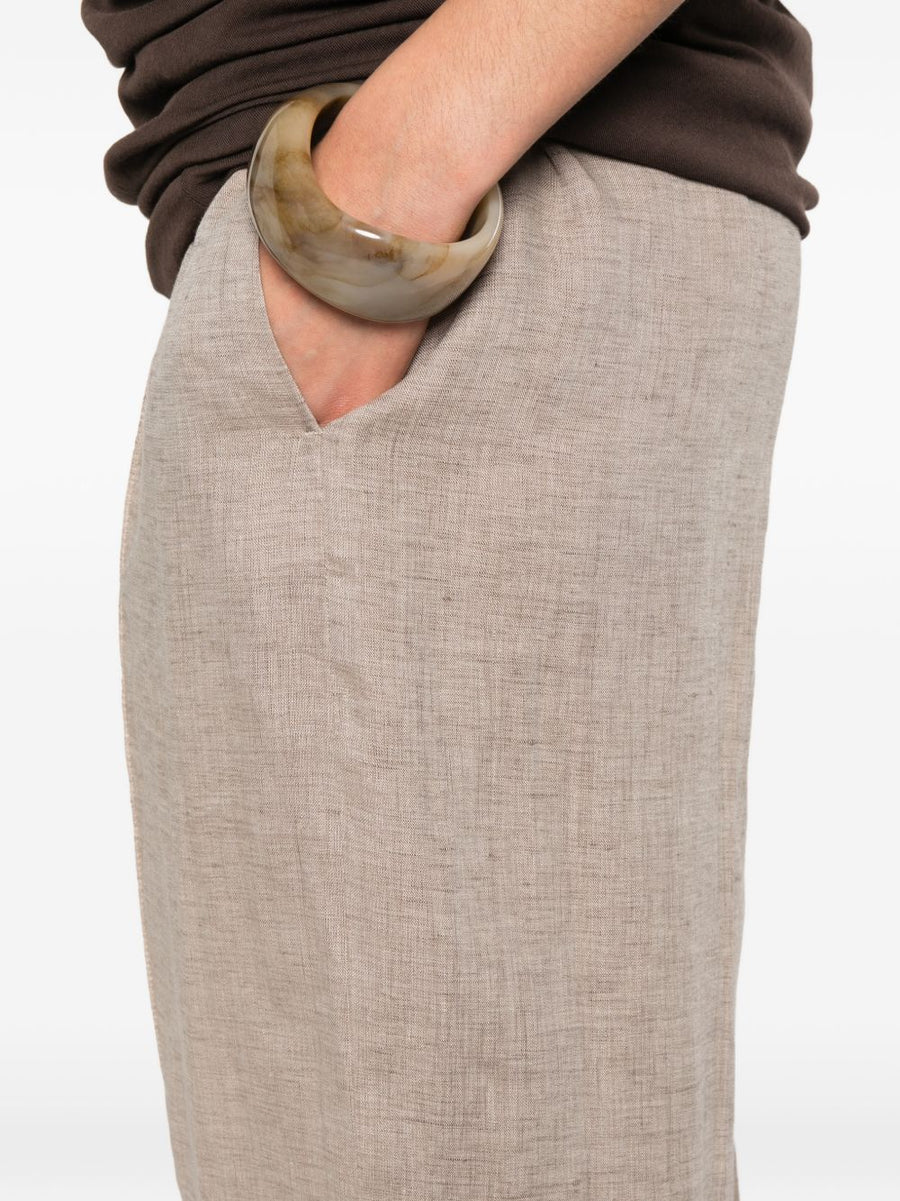 Fabiana Filippi Linen Trousers for Women Elastic Waistband Beige Linen Tailored Seam Detail