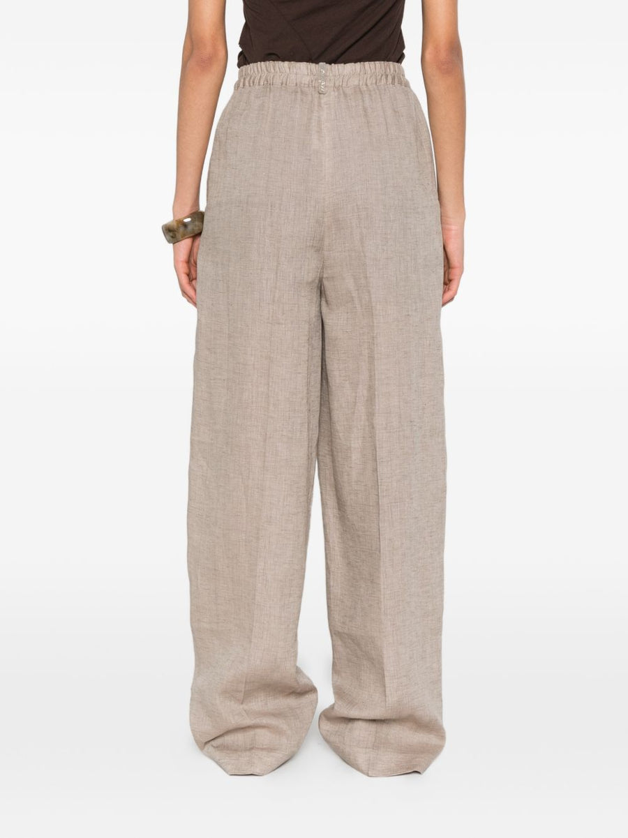 Fabiana Filippi Linen Trousers for Women Elastic Waistband Beige Linen Tailored Seam Detail