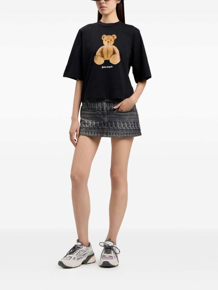 Palm Angels Bear Cotton T Shirt For Women Boxy Black Graphic Tee With Versatile Everyday Style