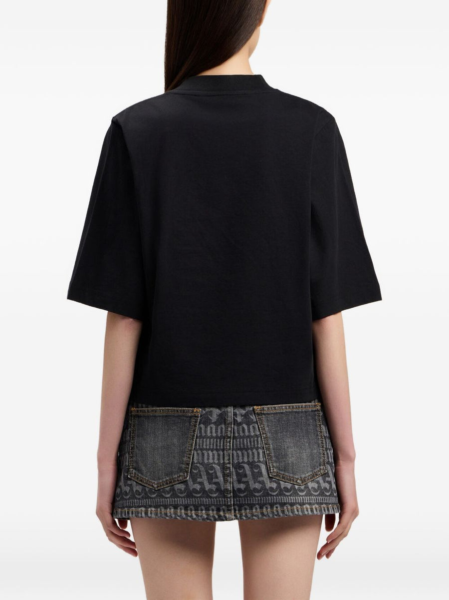 Palm Angels Bear Cotton T Shirt For Women Boxy Black Graphic Tee With Versatile Everyday Style