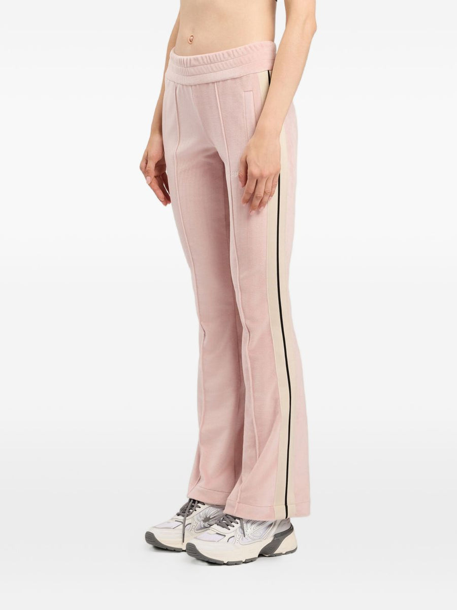 Palm Angels Chenille Track Pants For Women Plush Luxury Fabric With Pink Side Stripes And Flared Hem