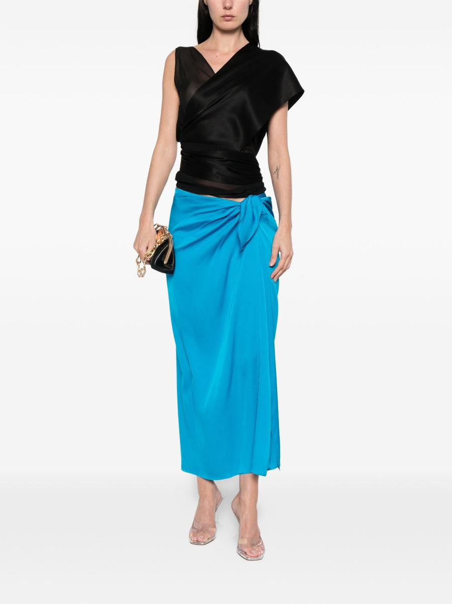 Silk95Five Light Blue Silk Skirt French Tie Waist Women