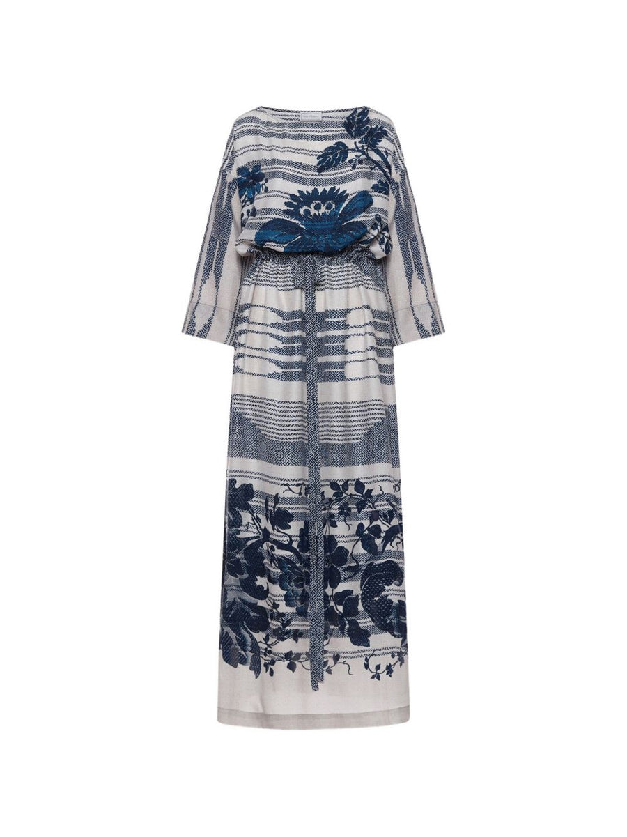 Pierre Louis Mascia Silk Dress Beige Floral Print Belted Wide Sleeves Luxurious Spring Summer For Women