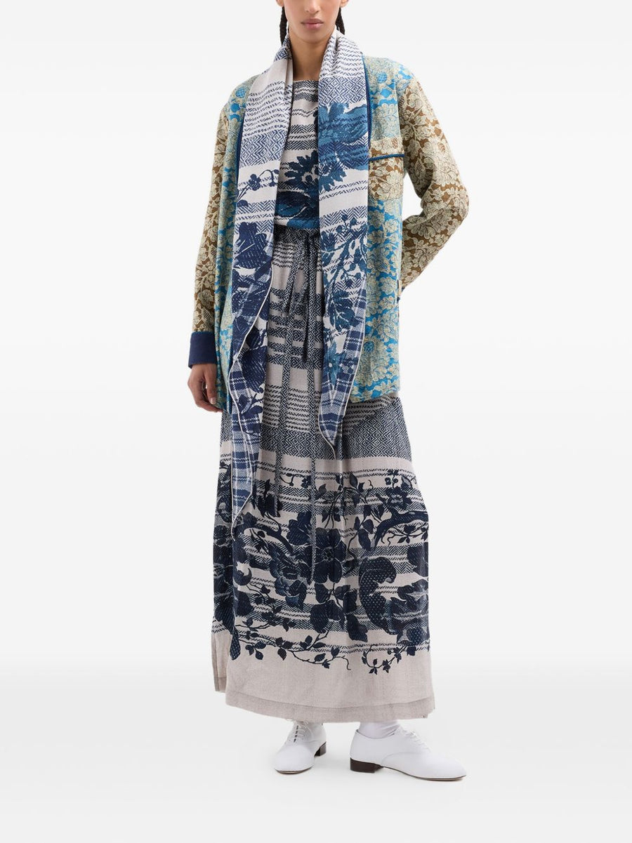 Pierre Louis Mascia Silk Dress Beige Floral Print Belted Wide Sleeves Luxurious Spring Summer For Women