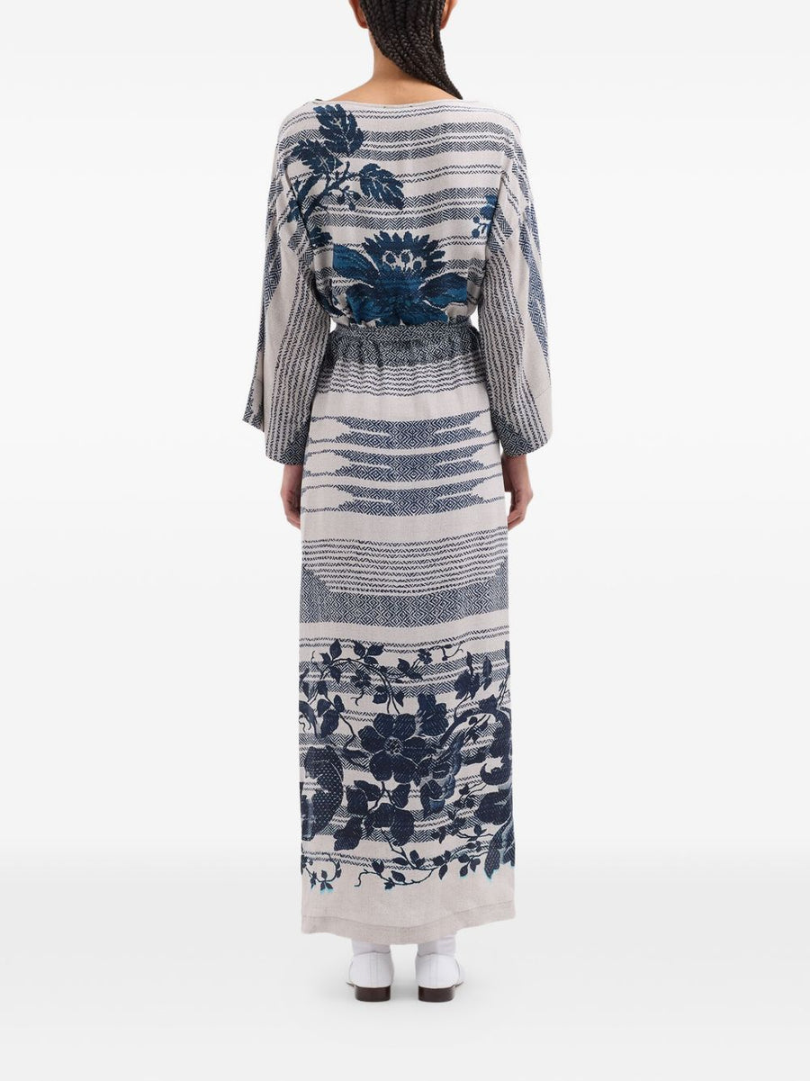 Pierre Louis Mascia Silk Dress Beige Floral Print Belted Wide Sleeves Luxurious Spring Summer For Women