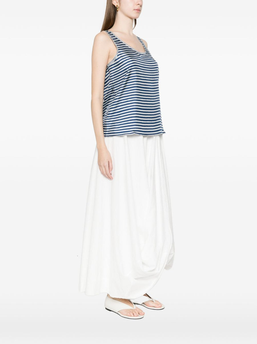 Pierre Louis Mascia Striped Silk Top For Women With Fluid Drape Sleeveless Light Blue