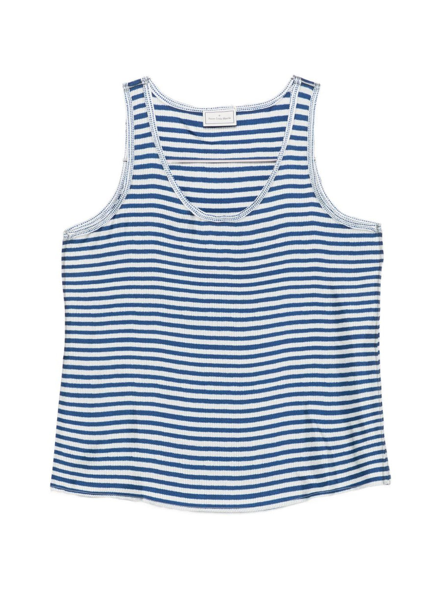 Pierre Louis Mascia Striped Silk Top For Women With Fluid Drape Sleeveless Light Blue