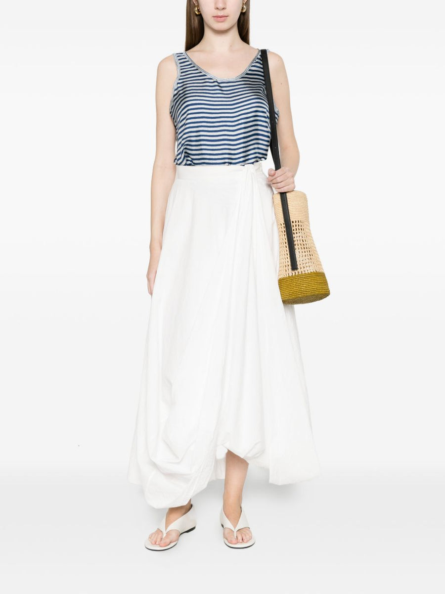 Pierre Louis Mascia Striped Silk Top For Women With Fluid Drape Sleeveless Light Blue
