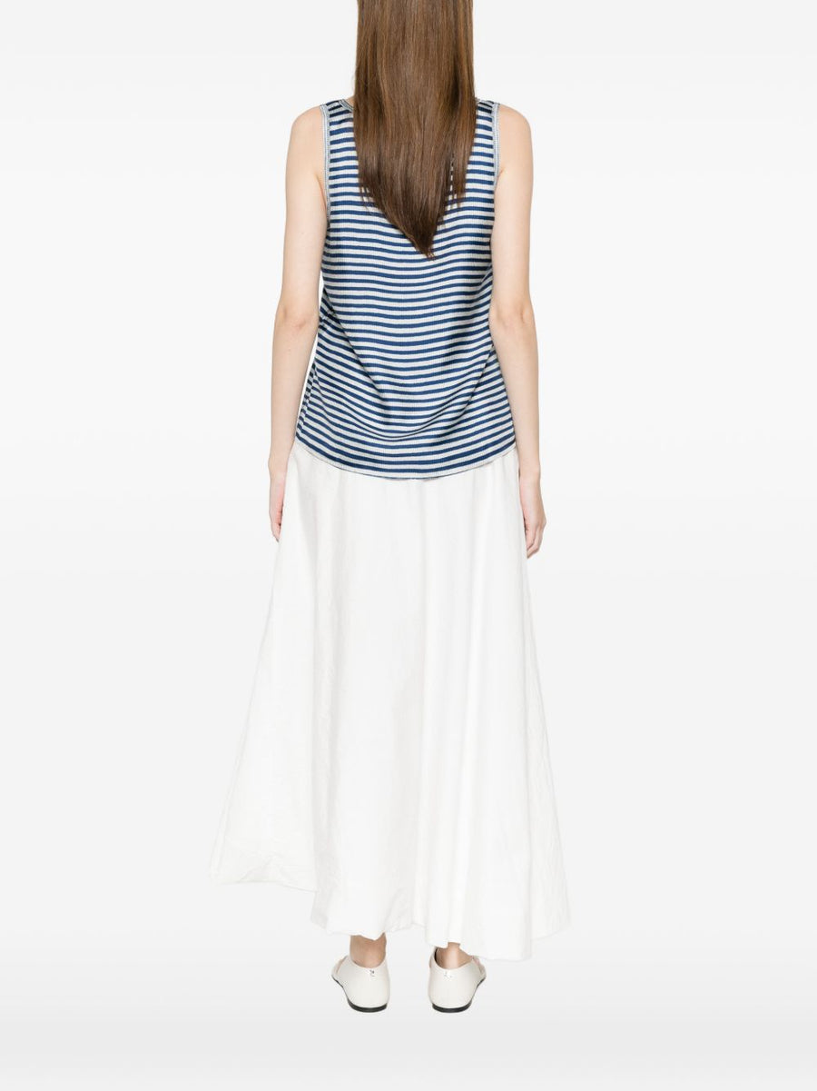 Pierre Louis Mascia Striped Silk Top For Women With Fluid Drape Sleeveless Light Blue