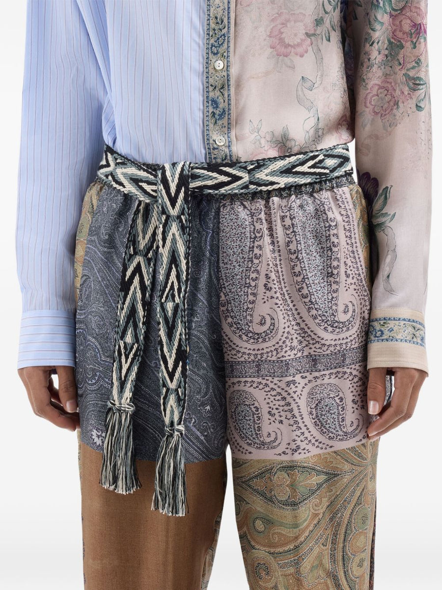 Pierre Louis Mascia Printed Silk Belt for Women Geometric Multicolor Tassel Detail