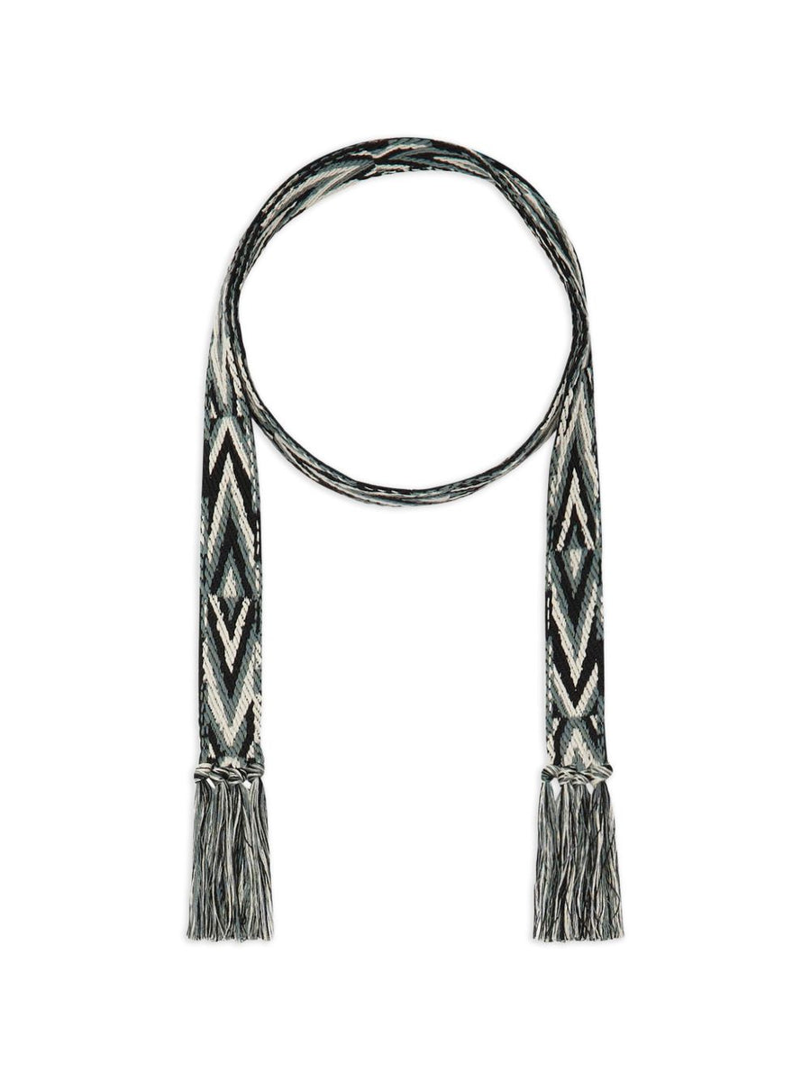 Pierre Louis Mascia Printed Silk Belt for Women Geometric Multicolor Tassel Detail