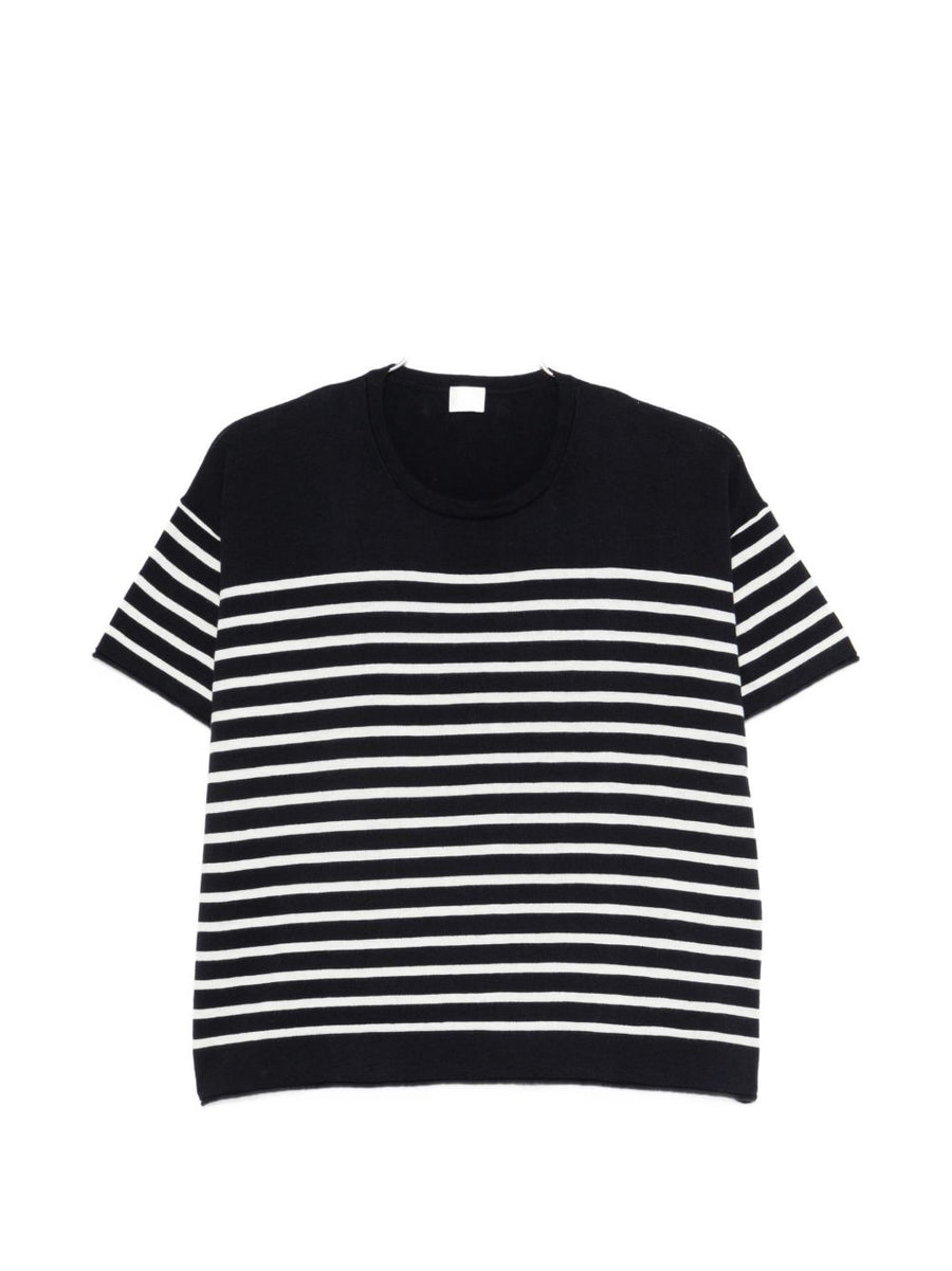 Ct Plage Striped Cotton Sweater With Cashmere Blend For Women Navy Crew Neck Top Elevates Everyday Style