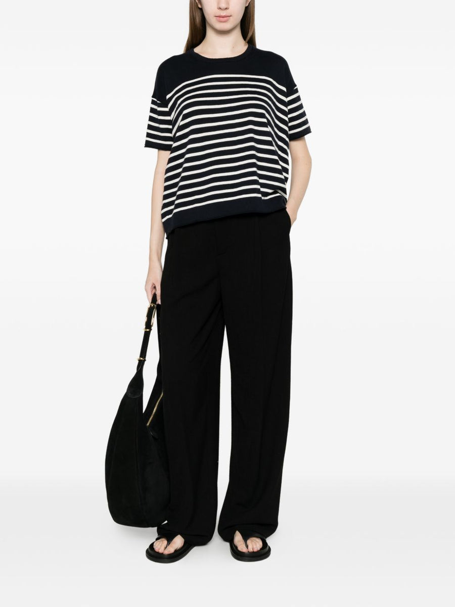 Ct Plage Striped Cotton Sweater With Cashmere Blend For Women Navy Crew Neck Top Elevates Everyday Style